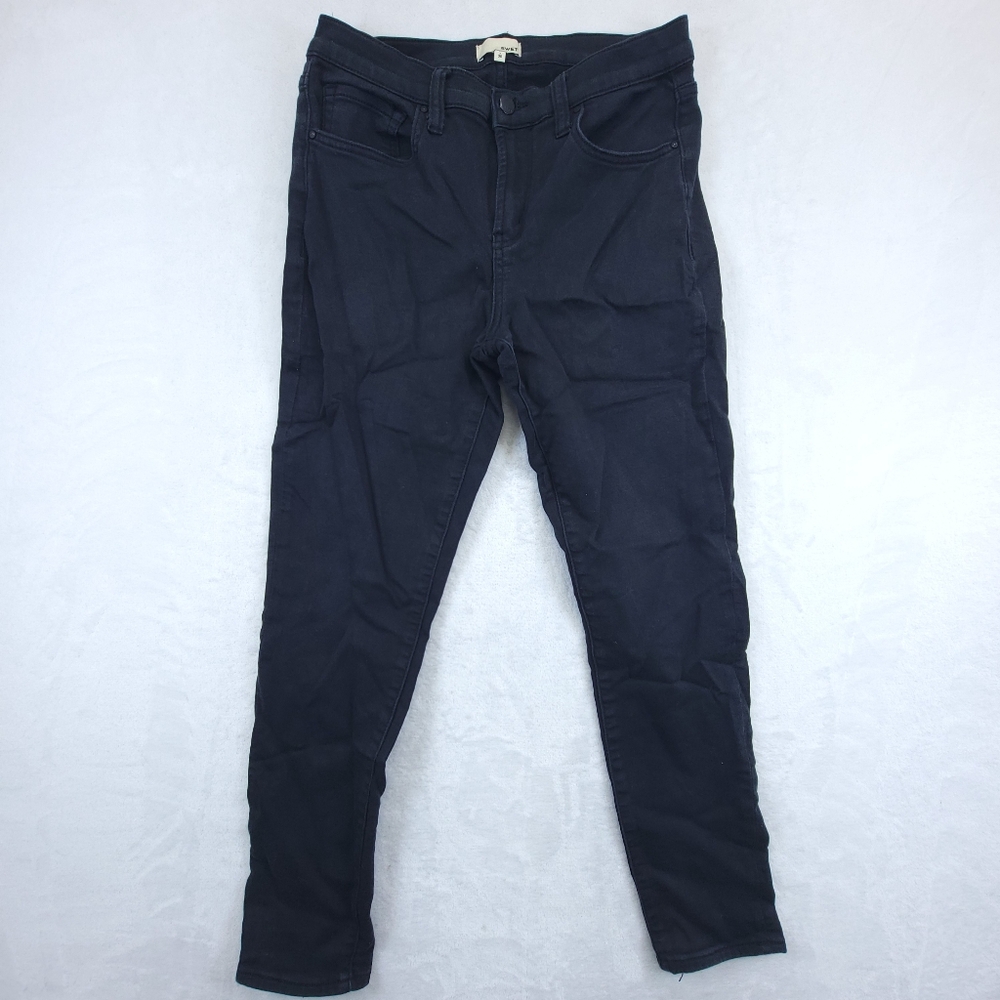 Swet Mens Mid Rise Skinny Leg Jeans Dark Black Cotton Size 31X30